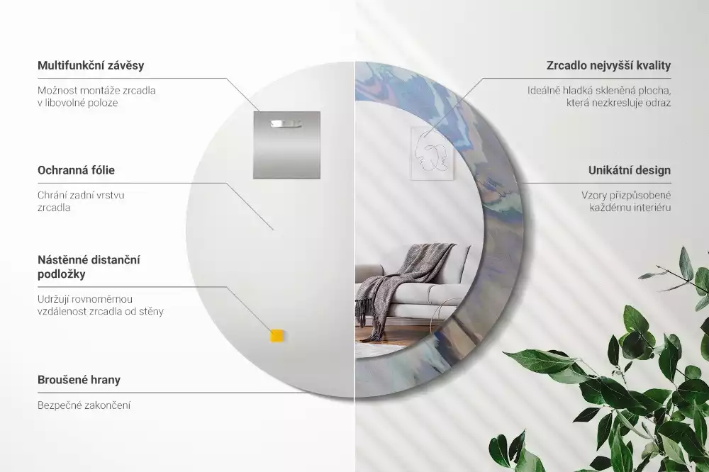 Espelho redondo decorativo Ondas abstratas