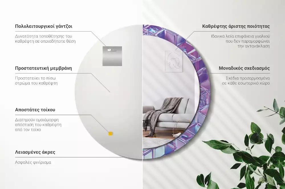 Espelho decorativo redondo Padrão de cristal