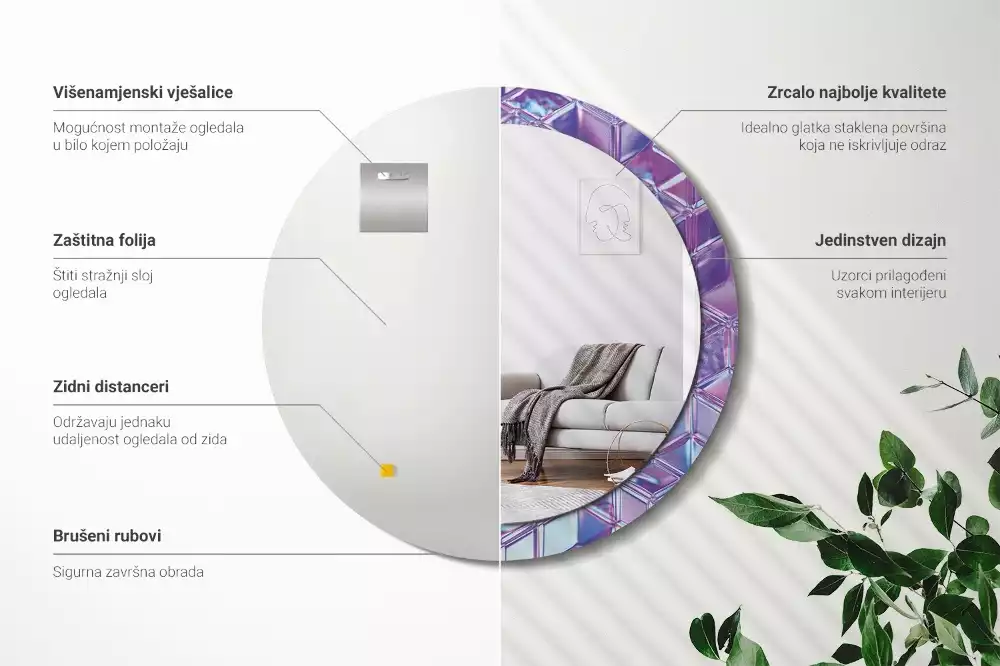 Espelho decorativo redondo Padrão de cristal