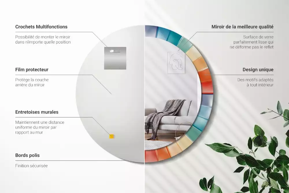 Espelho redondo decorativo Azulejos de Raios Coloridos