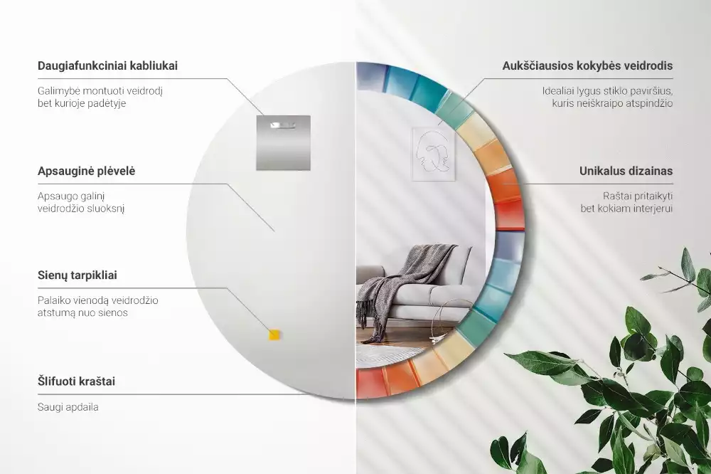 Espelho redondo decorativo Azulejos de Raios Coloridos