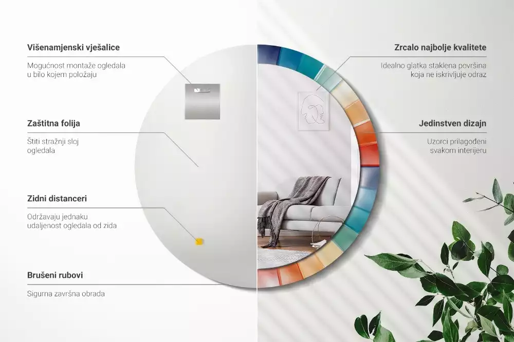 Espelho redondo decorativo Azulejos de Raios Coloridos