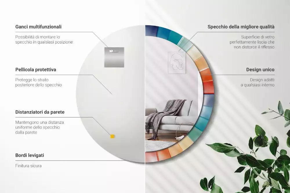 Espelho redondo decorativo Azulejos de Raios Coloridos