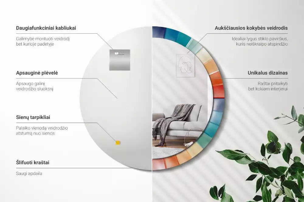 Espelho redondo decorativo Azulejos de Raios Coloridos