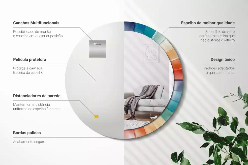 Espelho redondo decorativo Azulejos de Raios Coloridos