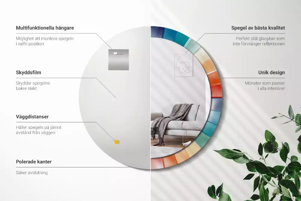 Espelho redondo decorativo Azulejos de Raios Coloridos