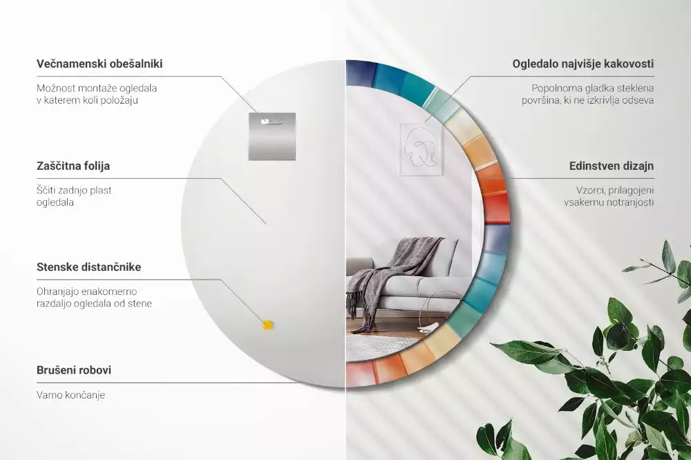 Espelho redondo decorativo Azulejos de Raios Coloridos