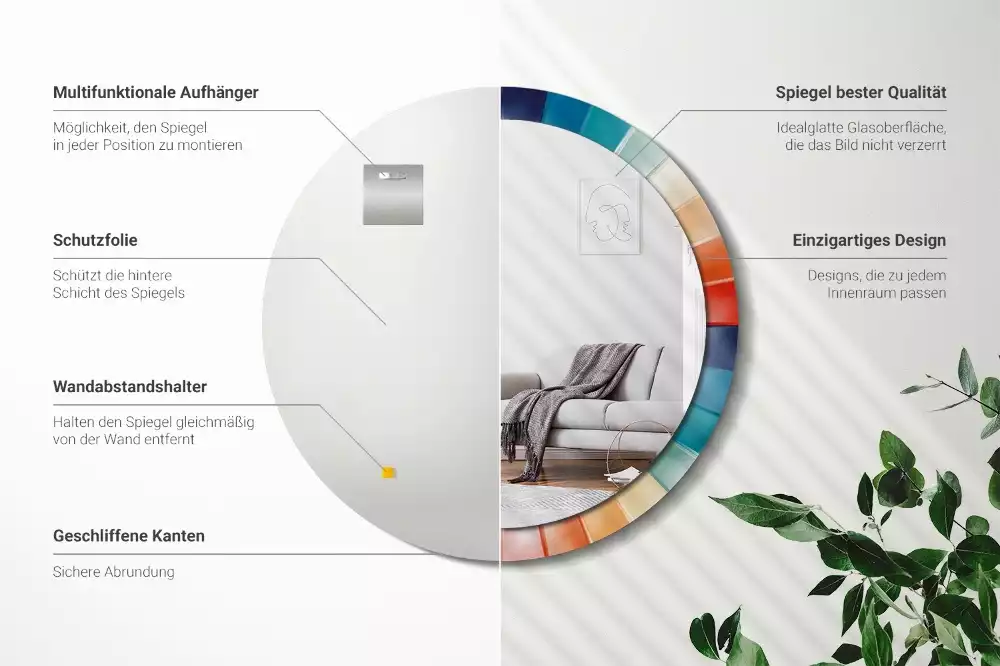 Espelho redondo decorativo Azulejos de Raios Coloridos