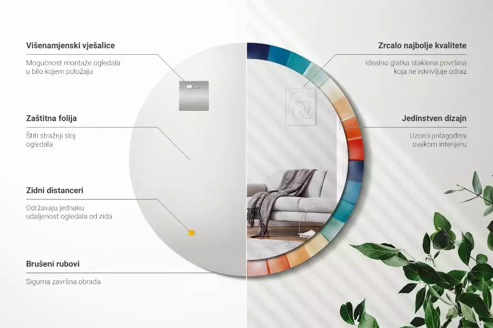 Espelho redondo decorativo Azulejos de Raios Coloridos