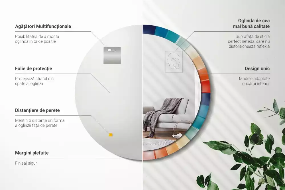 Espelho redondo decorativo Azulejos de Raios Coloridos