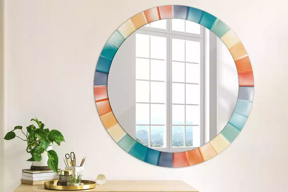 Espelho redondo decorativo Azulejos de Raios Coloridos