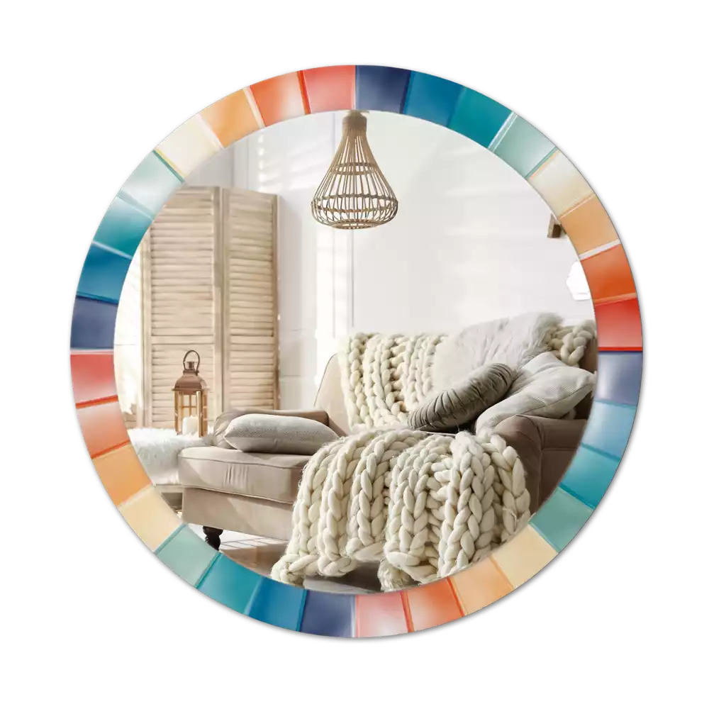 Espelho redondo decorativo Azulejos de Raios Coloridos