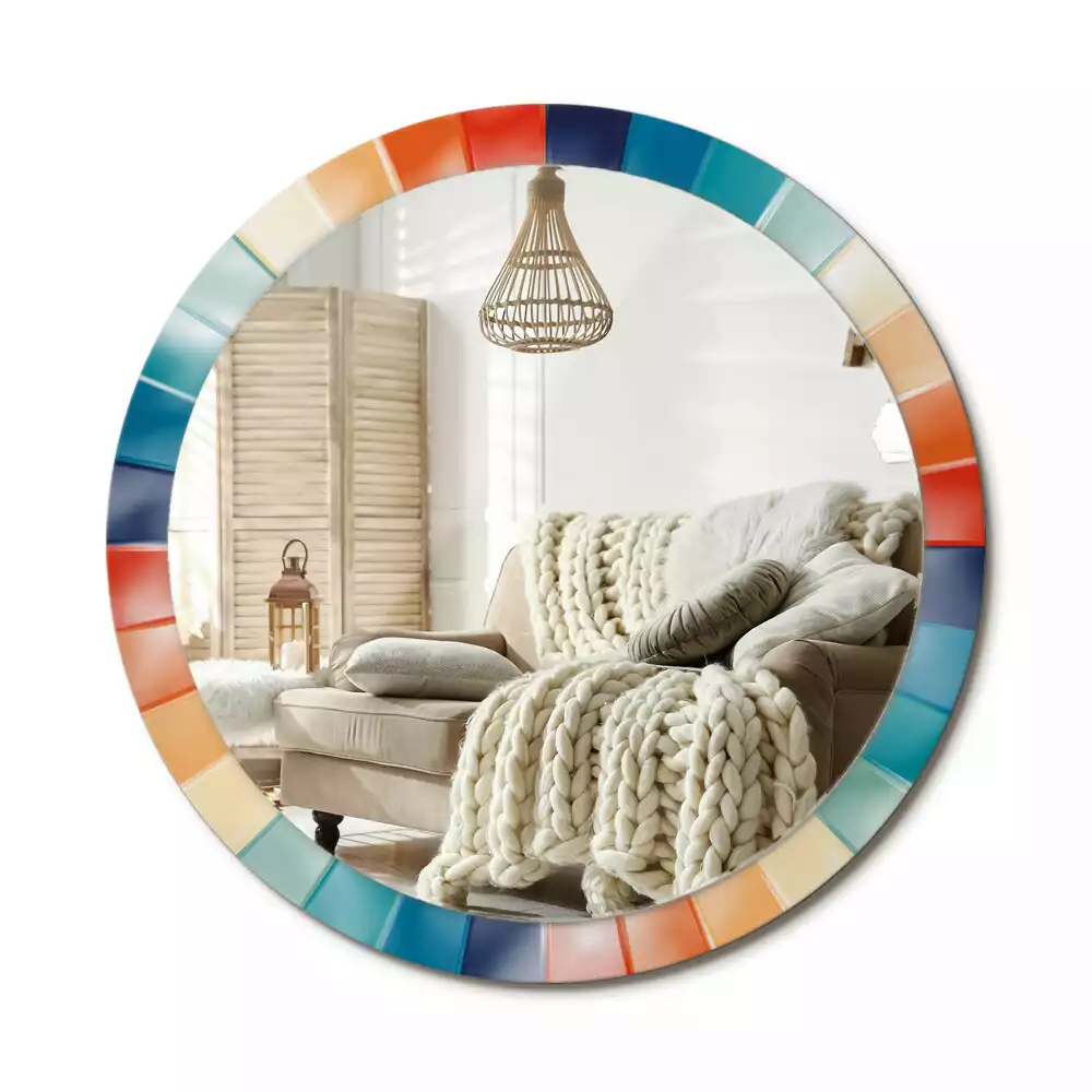 Espelho redondo decorativo Azulejos de Raios Coloridos