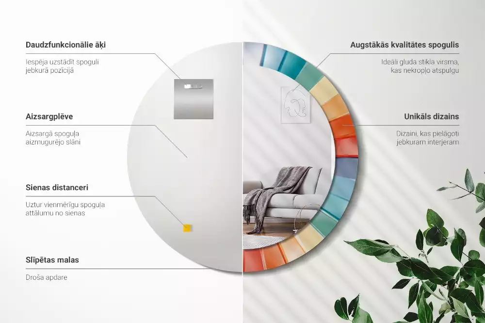 Espelho redondo decorativo Azulejos de Raios Coloridos