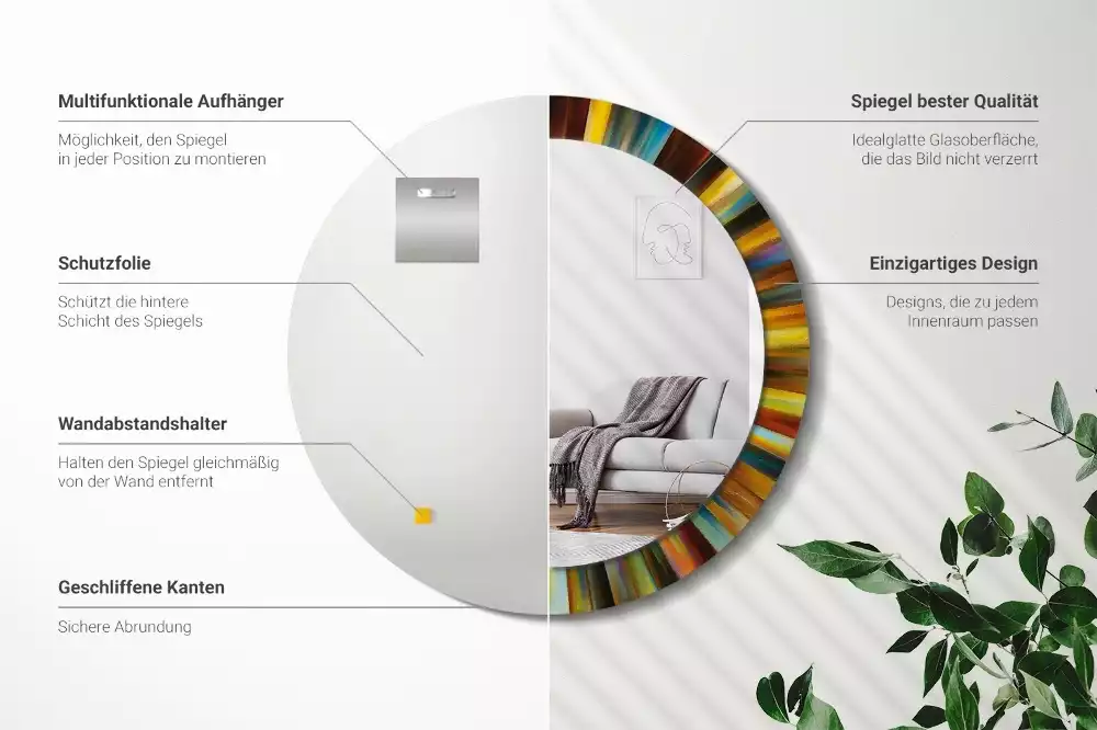 Espelho redondo decorativo Raios coloridos