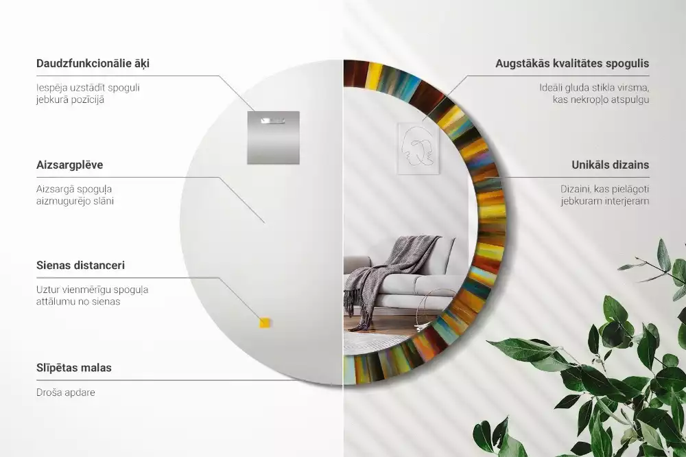 Espelho redondo decorativo Raios coloridos