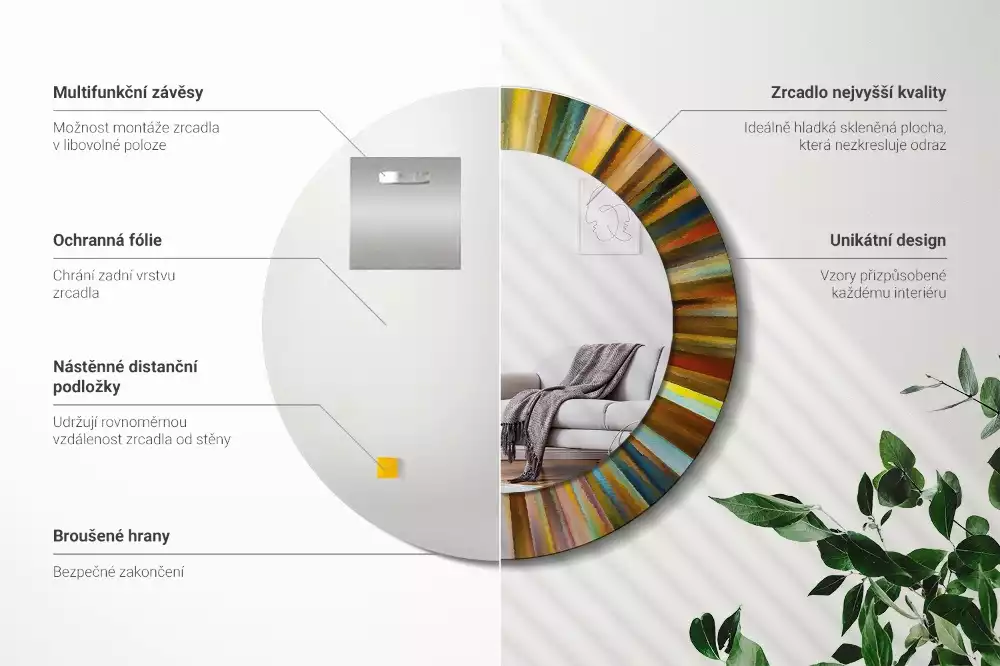 Espelho redondo decorativo Raios coloridos