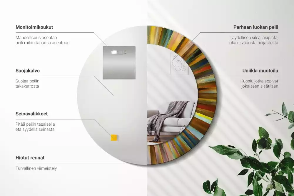 Espelho redondo decorativo Raios coloridos