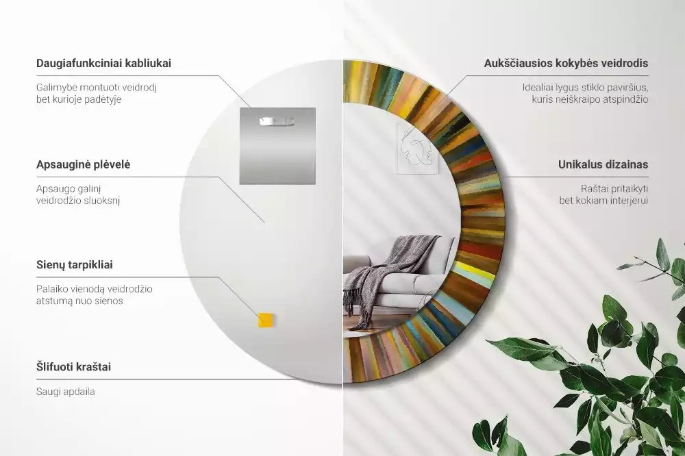 Espelho redondo decorativo Raios coloridos