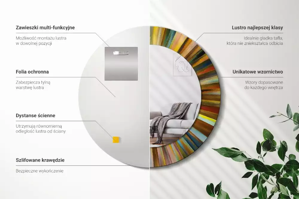 Espelho redondo decorativo Raios coloridos