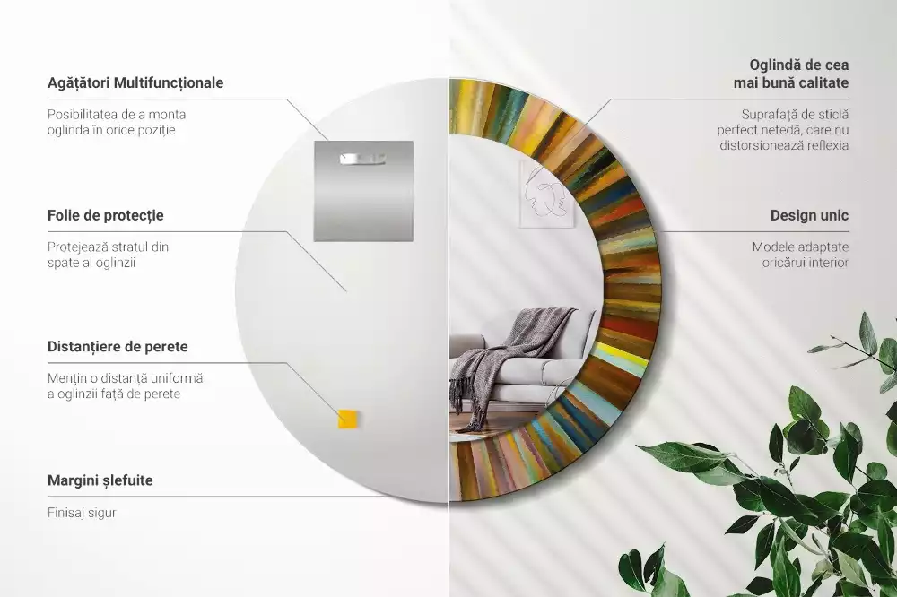 Espelho redondo decorativo Raios coloridos