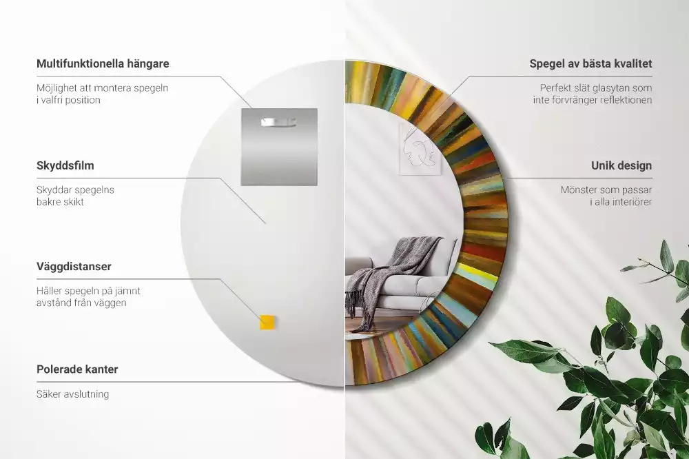 Espelho redondo decorativo Raios coloridos