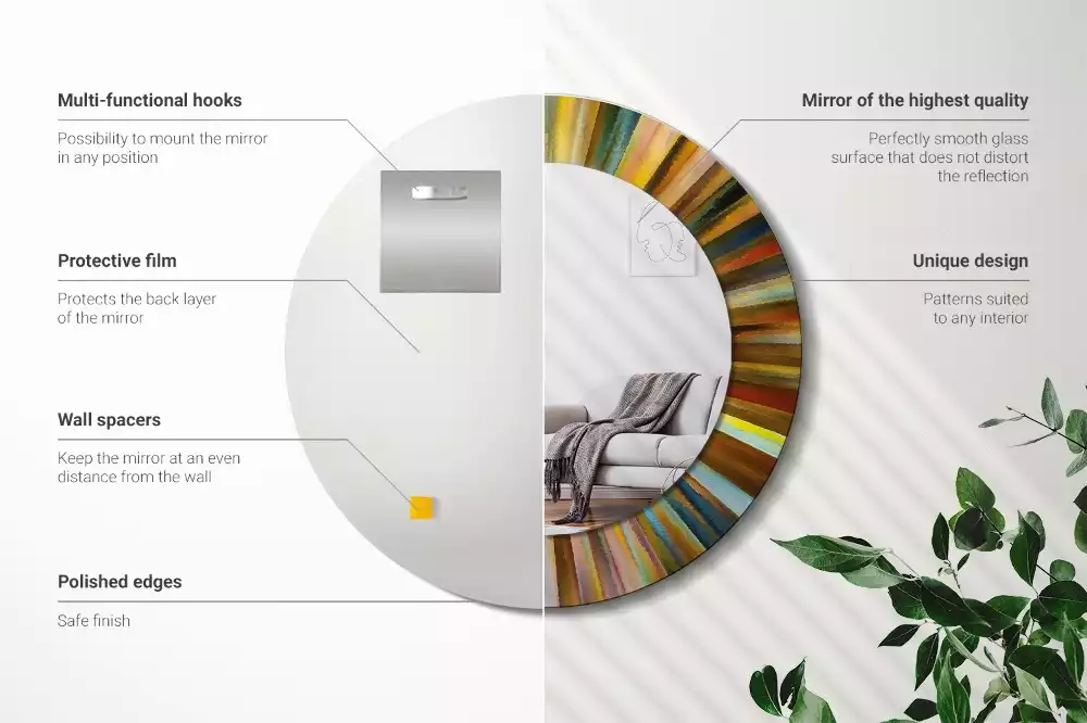 Espelho redondo decorativo Raios coloridos