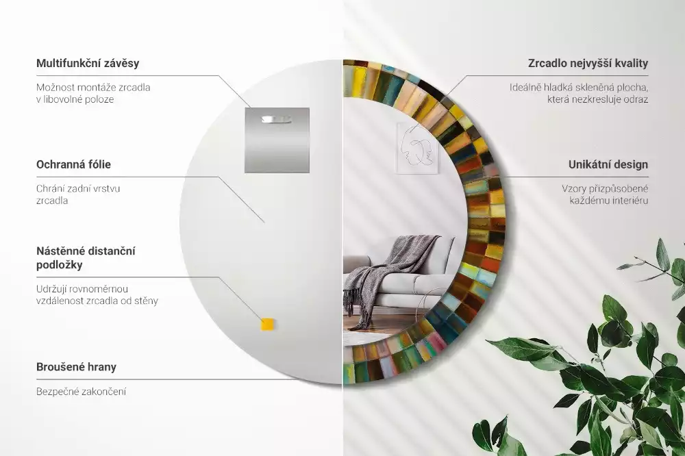 Espelho redondo decorativo Raios coloridos