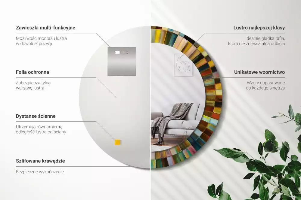 Espelho redondo decorativo Raios coloridos