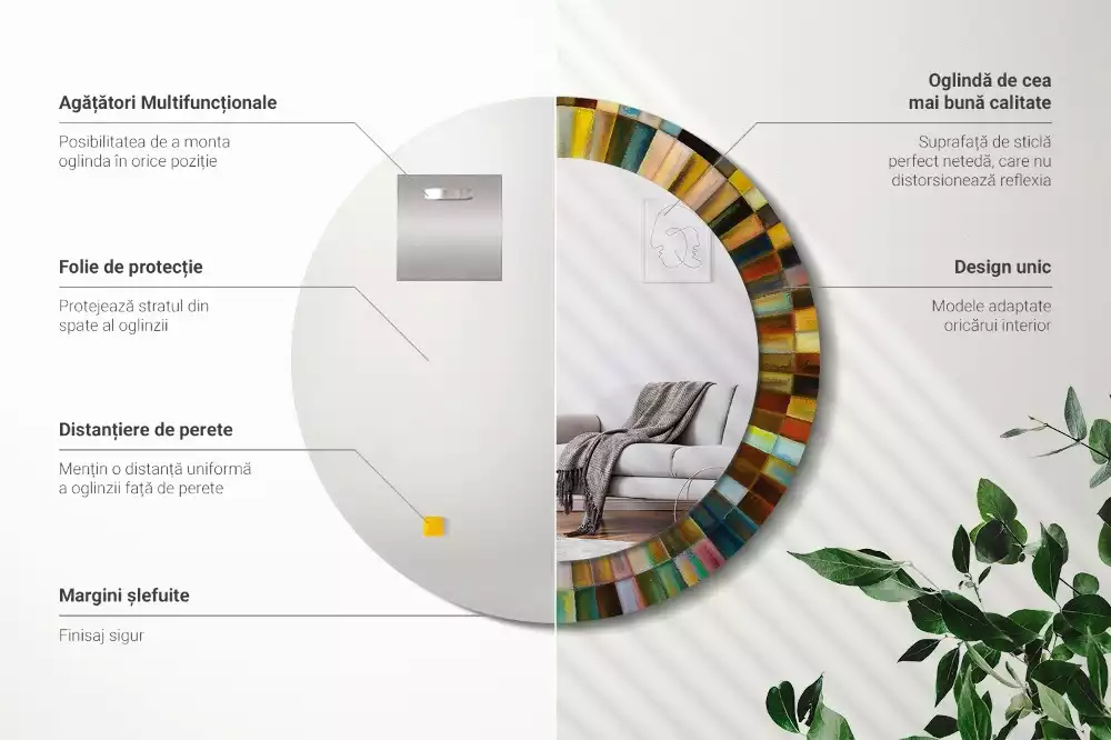 Espelho redondo decorativo Raios coloridos