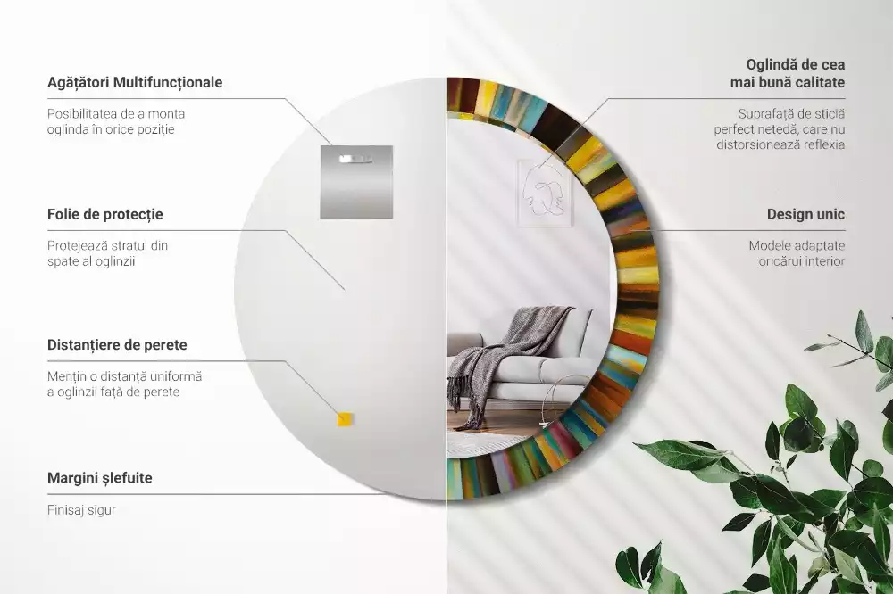 Espelho redondo decorativo Raios coloridos