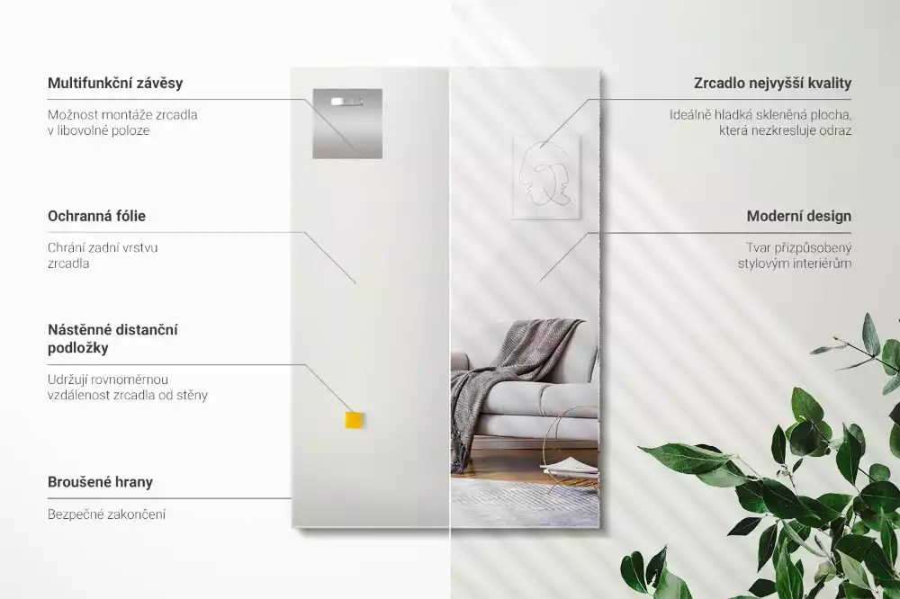 Espelho retangular sem moldura moderno