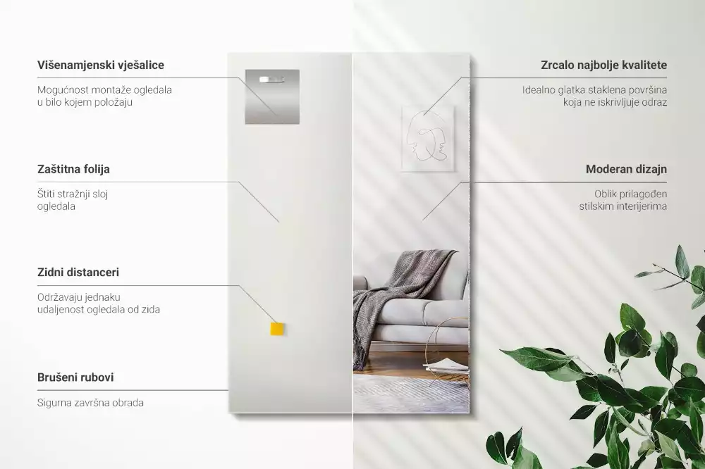 Espelho retangular sem moldura moderno