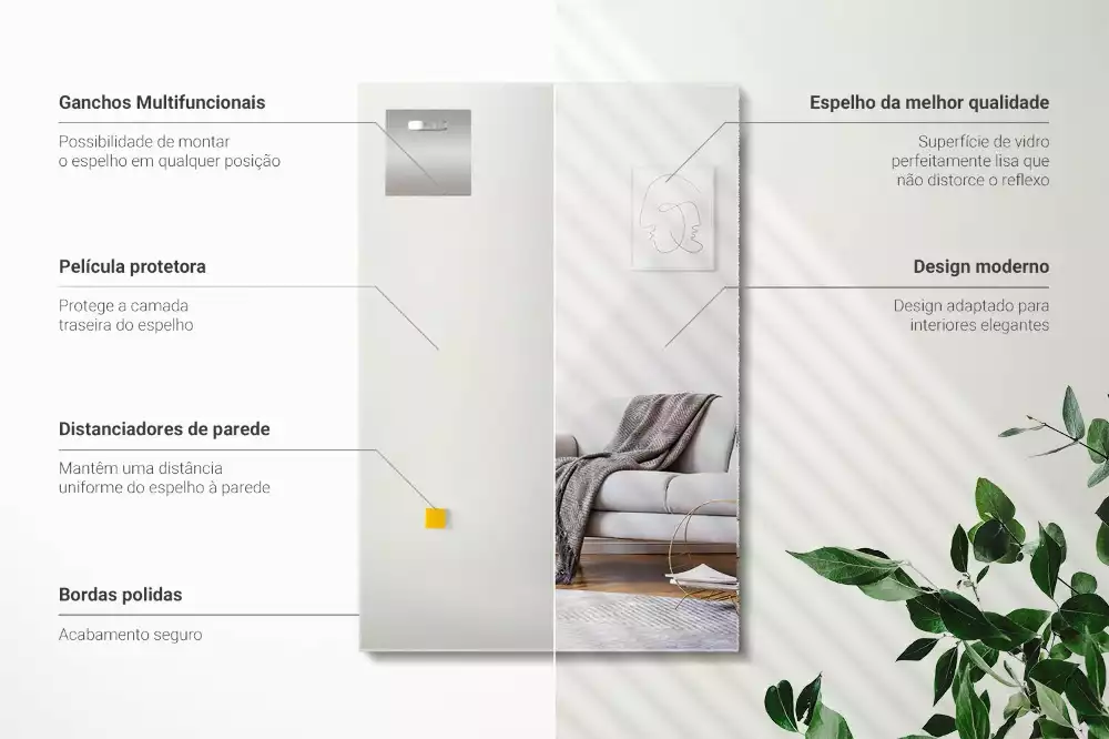 Espelho retangular sem moldura moderno