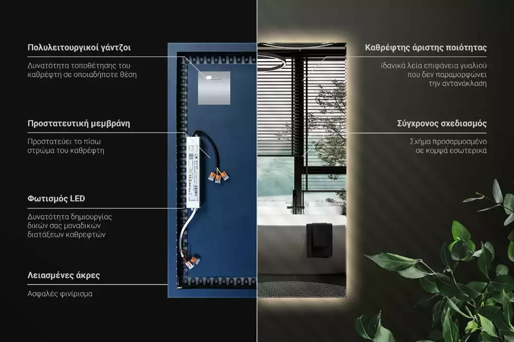 Espelho retangular com retroiluminação LED