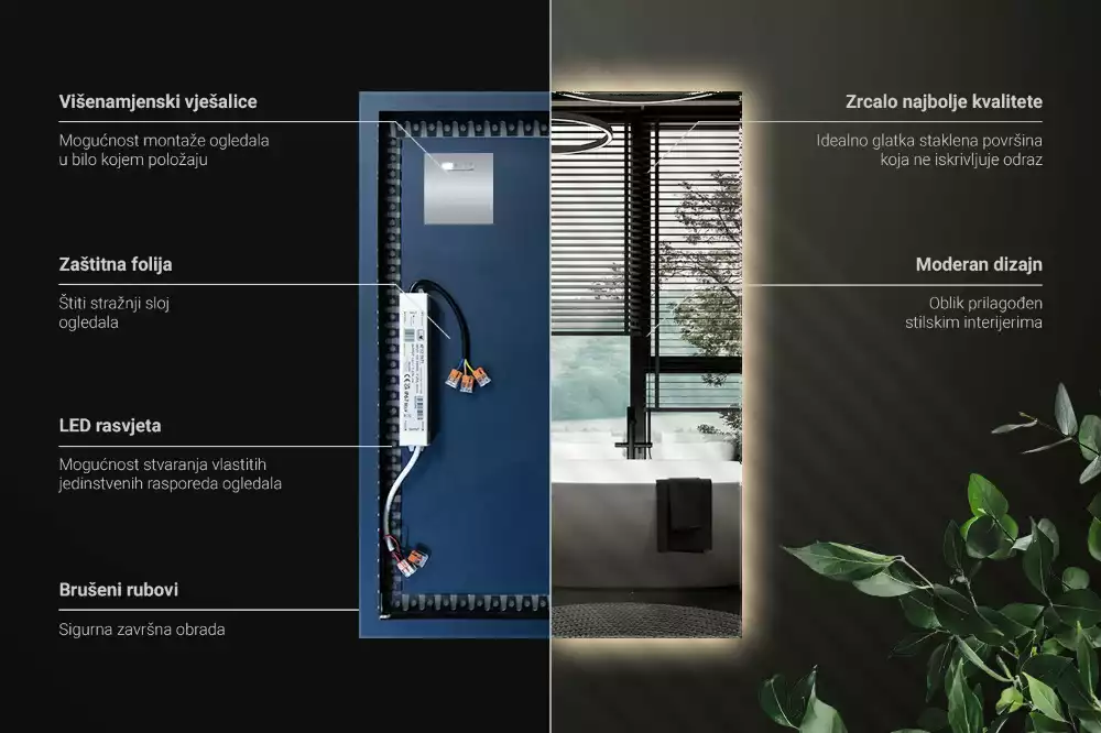 Espelho retangular com retroiluminação LED