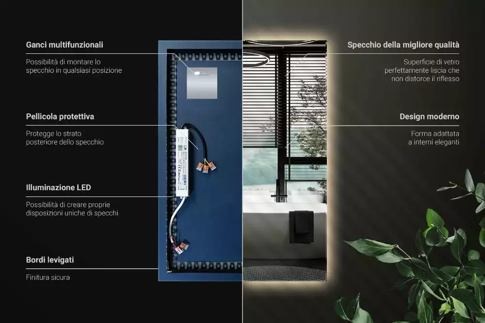 Espelho retangular com retroiluminação LED