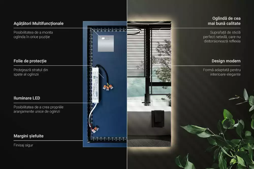Espelho retangular com retroiluminação LED