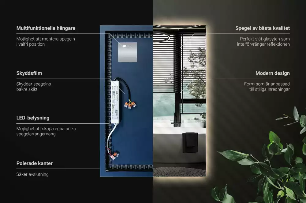 Espelho retangular com retroiluminação LED