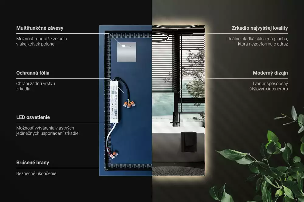 Espelho retangular com retroiluminação LED