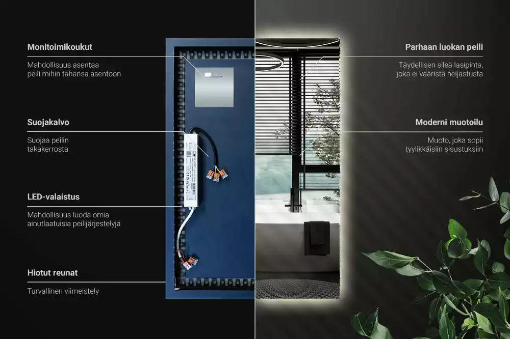 Espelho retangular com retroiluminação LED