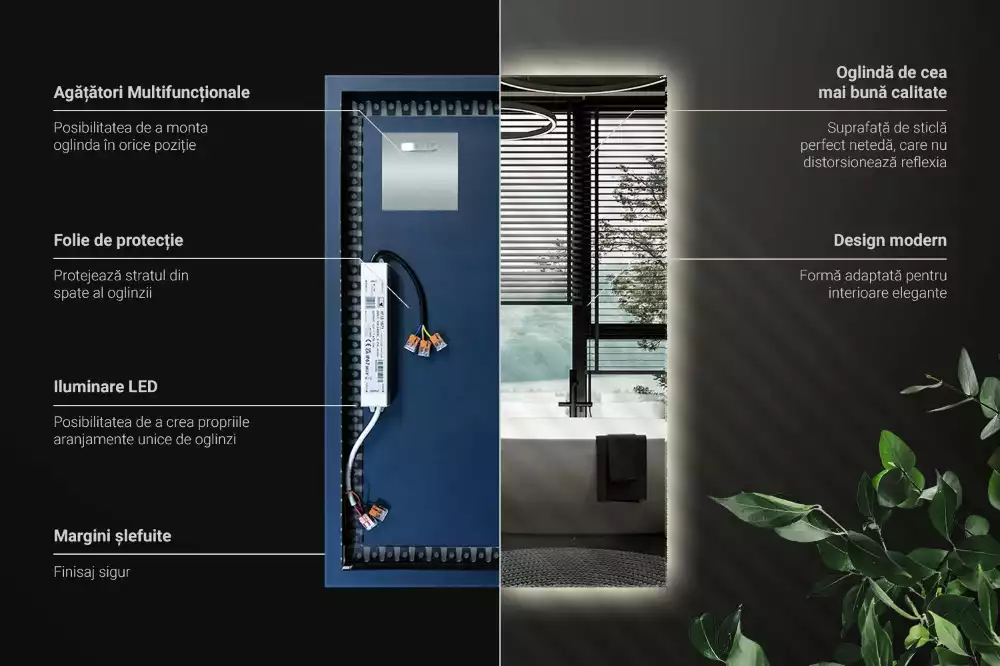 Espelho retangular com retroiluminação LED