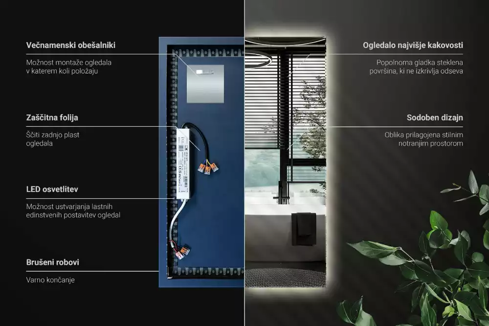 Espelho retangular com retroiluminação LED