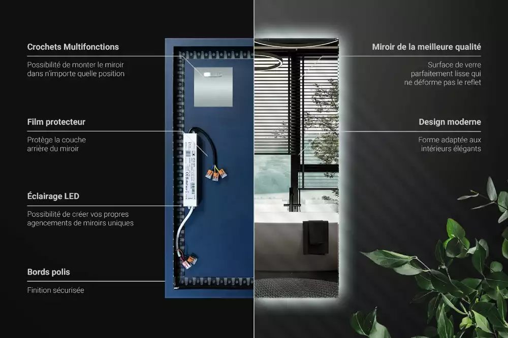 Espelho retangular com retroiluminação LED