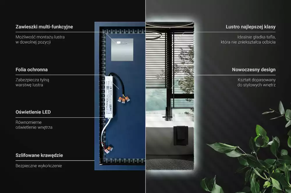 Espelho retangular com retroiluminação LED