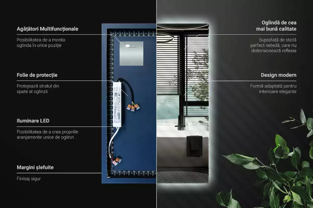 Espelho retangular com retroiluminação LED