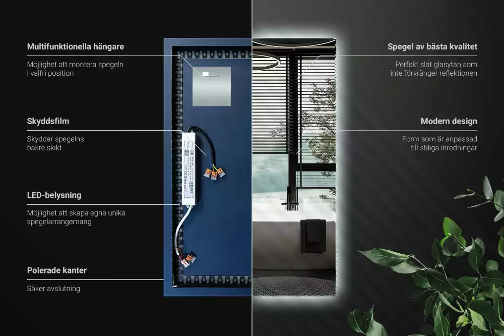 Espelho retangular com retroiluminação LED