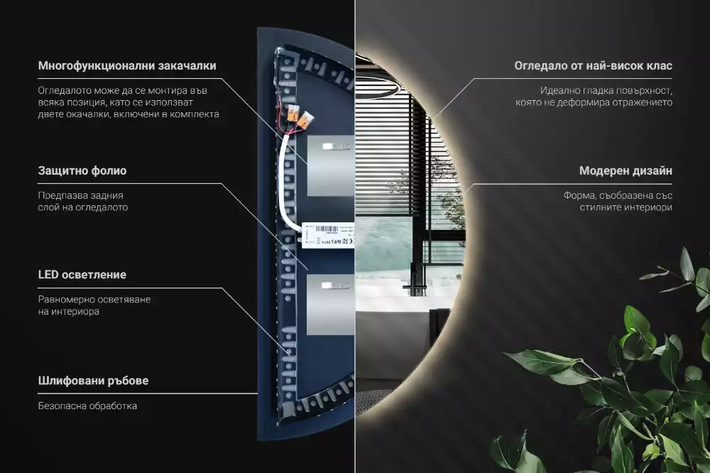 Espelho meia lua com led acessório elegante