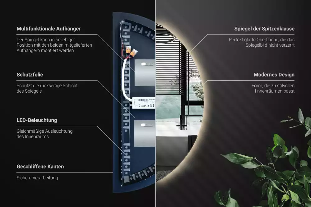Espelho meia lua com led acessório elegante