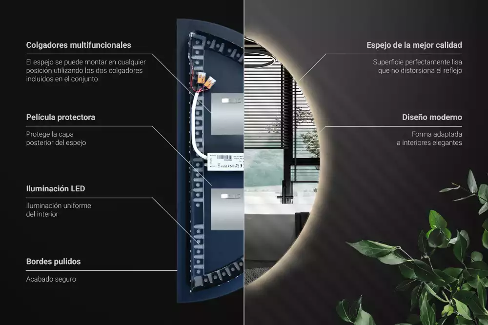 Espelho meia lua com led acessório elegante